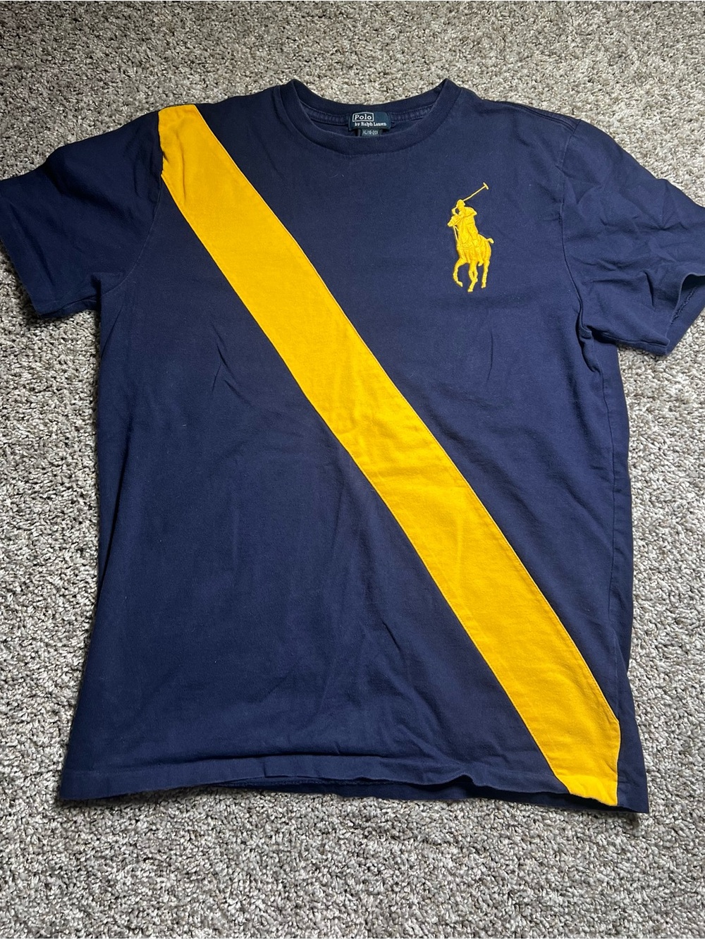 Vintage Polo by Ralph Lauren Youth Navy Tee with Yellow Diagonal Stripe